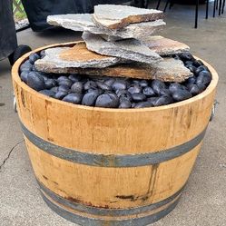 Fountain Made From a Wine Barrel & Beautiful Flagstone