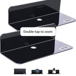 OAPRIRE Acrylic Floating Wall Shelves Set of 2, Damage-Free Expand Wall Space, Small Display Shelf for Smart Speaker/Action Figures with Cable Clips