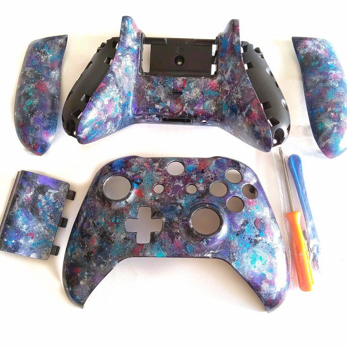 Xbox One custom controller cover shell blue purple galaxy marble handpainted new