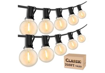 Outdoor String Lights 200 FT, Waterproof Outside Patio Light LED Commercial Grade G40 Hanging Lights, Dimmable Shatterproof 74 Bulbs for Backyard, Caf
