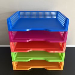 Plastic Trays Paper Organizers Stackable Desk Storage Colorful 5pc