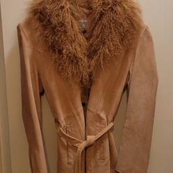 Suede Jacket With Fur Collar