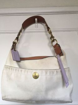 Coach Nylon & Leather Trim Purse Hamptons Weekend WHITE L0685-F10798