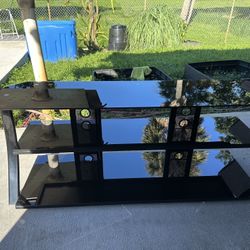 Tv Stand Console Table 3 shelves tempered black glass and metal