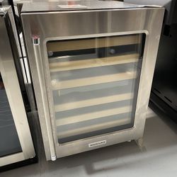 KitchenAid Stainless Steel 24” Wine Cellar With Glass Door And Wood-Front Racks 