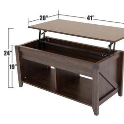😀 Farmhouse Lift-up Coffee Table with Storage Shelf and Hidden Storage Compartment, Rustic Wooden Coffee Table for Living Room, Office, Gas Spring 