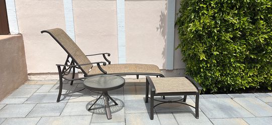 Woven Chaise Lounge And Matching Ottoman And Table