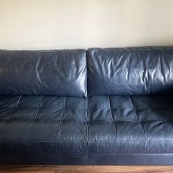 Article - Sven 88" Tufted Leather Sofa - Oxford Blue