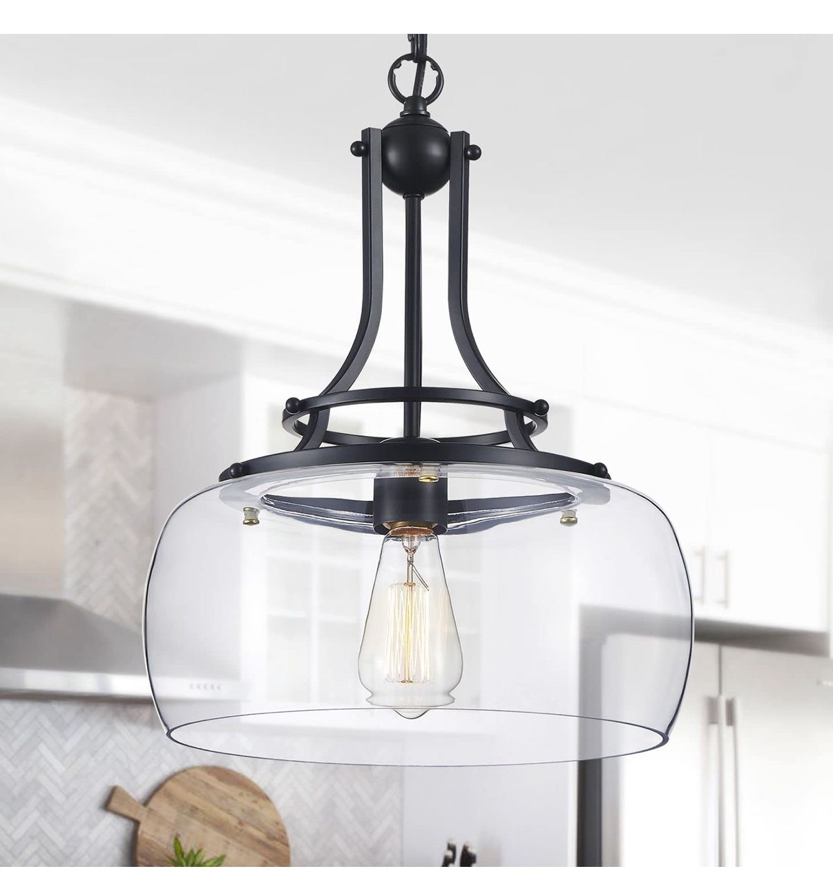 Chandelier Rustic Farmhouse Industrial Round Ceiling Pendant LED Light Fixture with Clear Glass Shades for Dining Room Kitchen Island Foyer Entryway,