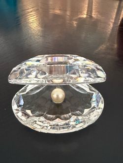 Swarovski Crystal Shell w/Pearl Figurine 1990s Oyster Clam 14389 Austria-