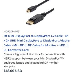 DisplayPort Cable For MacBook, 6ft/1.8m