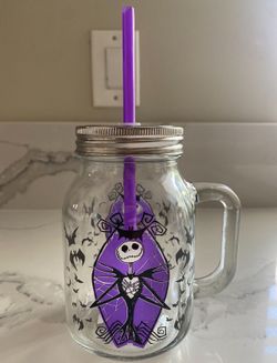 Nightmare before Christmas Collectible glass 21 oz Stainless steel lid with straw