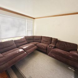 Brown Fabric Reclining Sectional Couch