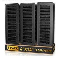 9833: New 4x14 Floor Register 6-Pack, Heavy Duty Steel Walkable Vent Covers for Home Floor, Adjustable Quiet Airflow Vent Grill, Rust-Proof Black 14x4