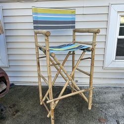 Tall Bamboo Director's Chair Striped Fabric