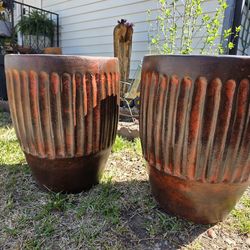 Red stripped flower pots