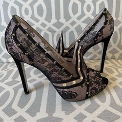 Rene Caovilla Black Lace Pearl Women’s Pumps Heels Sz 37.5