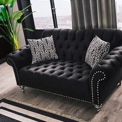 Juliette Black Velvet Sofa & Loveseat