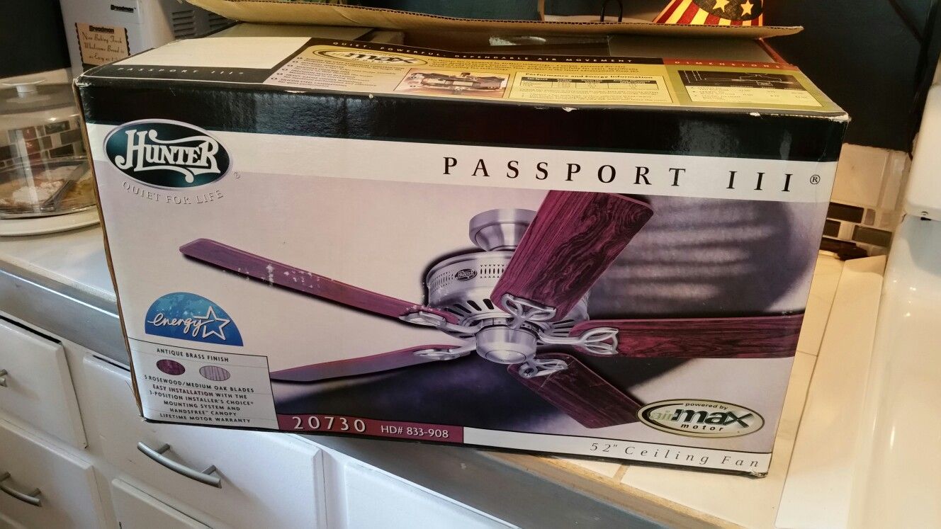 Hunter Passport III ceiling fan, new in box!