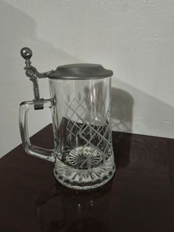 FI, VE ITALY / GERMANY CRYSTAL - GLASS PEWTER LID STEIN 7"