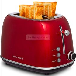 Roter Mond 2 Slice Toaster Retro Stainless Steel with Bagel, Cancel, and Defrost Functions, 6 Bread Shade Settings, Extra Wide Slots and Removable Cru