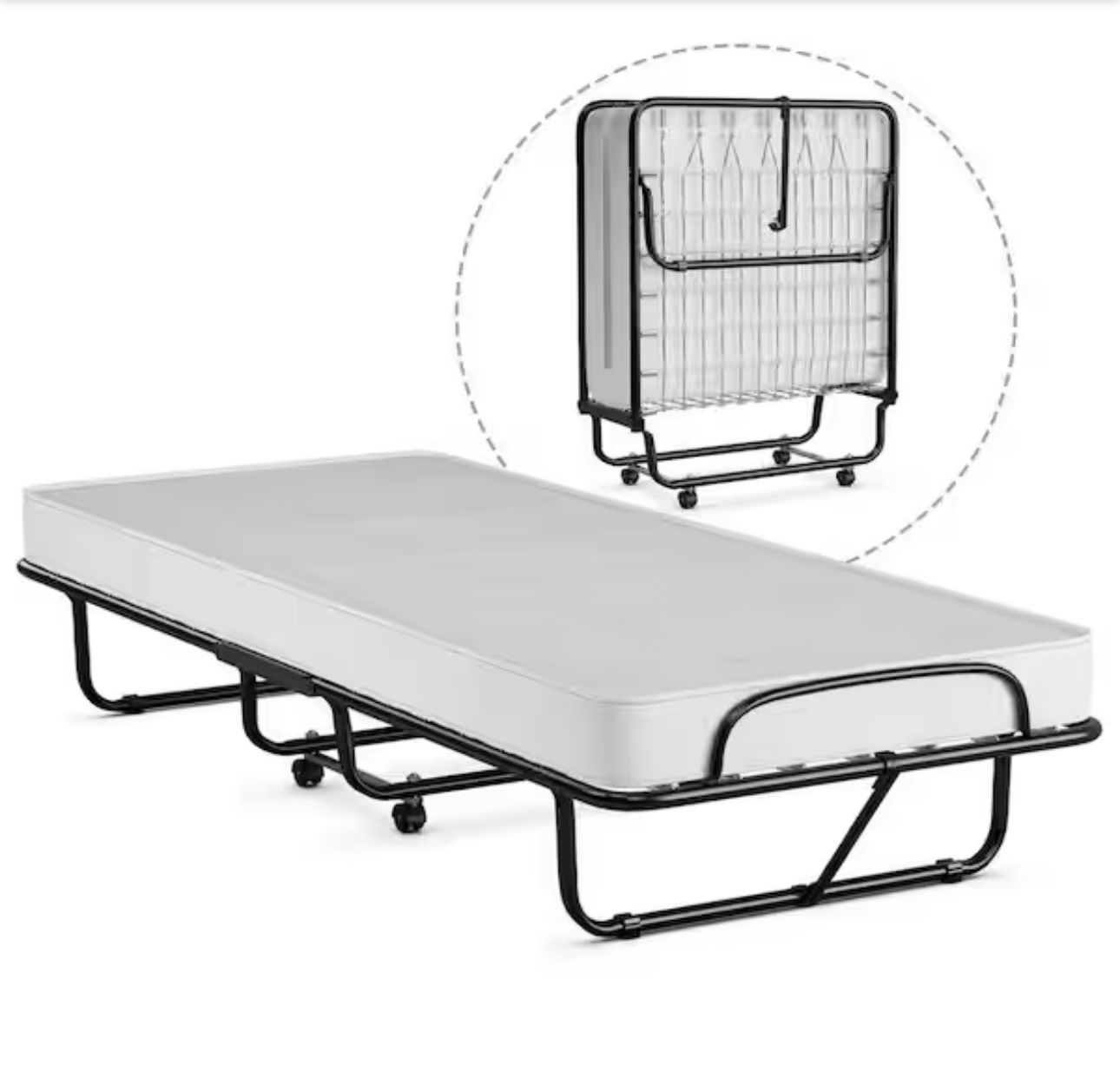 White Twin Rollaway Bed with Memory Foam Mattress
