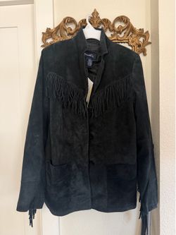 Vintage Black Suede Fringe Western Cowgirl Jacket