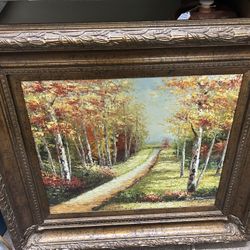 Large Original Oil Canvas Painting in Lovely Ornate Vintage Frame