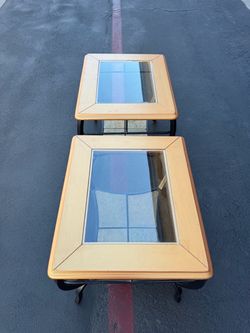 Pair of End Tables with Glass Tops