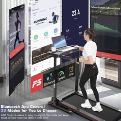 😀 Treadmill with Desk Workstation & Adjustable Height, 300 LBS Weight Capacity, Folding Treadmill with 3 Level Incline, Bluetooth Speaker & App, Port