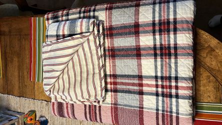 Twin red blue plaid bedspread