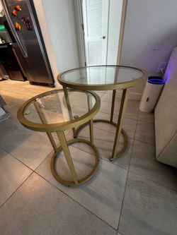 Gold Metal & Glass Nesting Side Tables (Set of 2)
