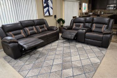 Beautiful Brand New Chocolate Brown Dual Reclining Sofa and Glider Reclining Loveseat