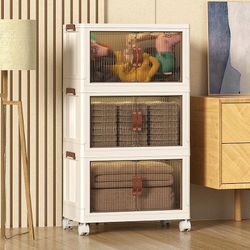 3-Tier Storage Cabinet with Wheels, Foldable Organizer, Easy Assembly
