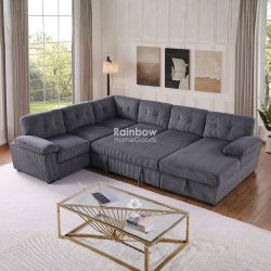 Corduroy Pullout Sleeper Sofa Bed Sectional Couch