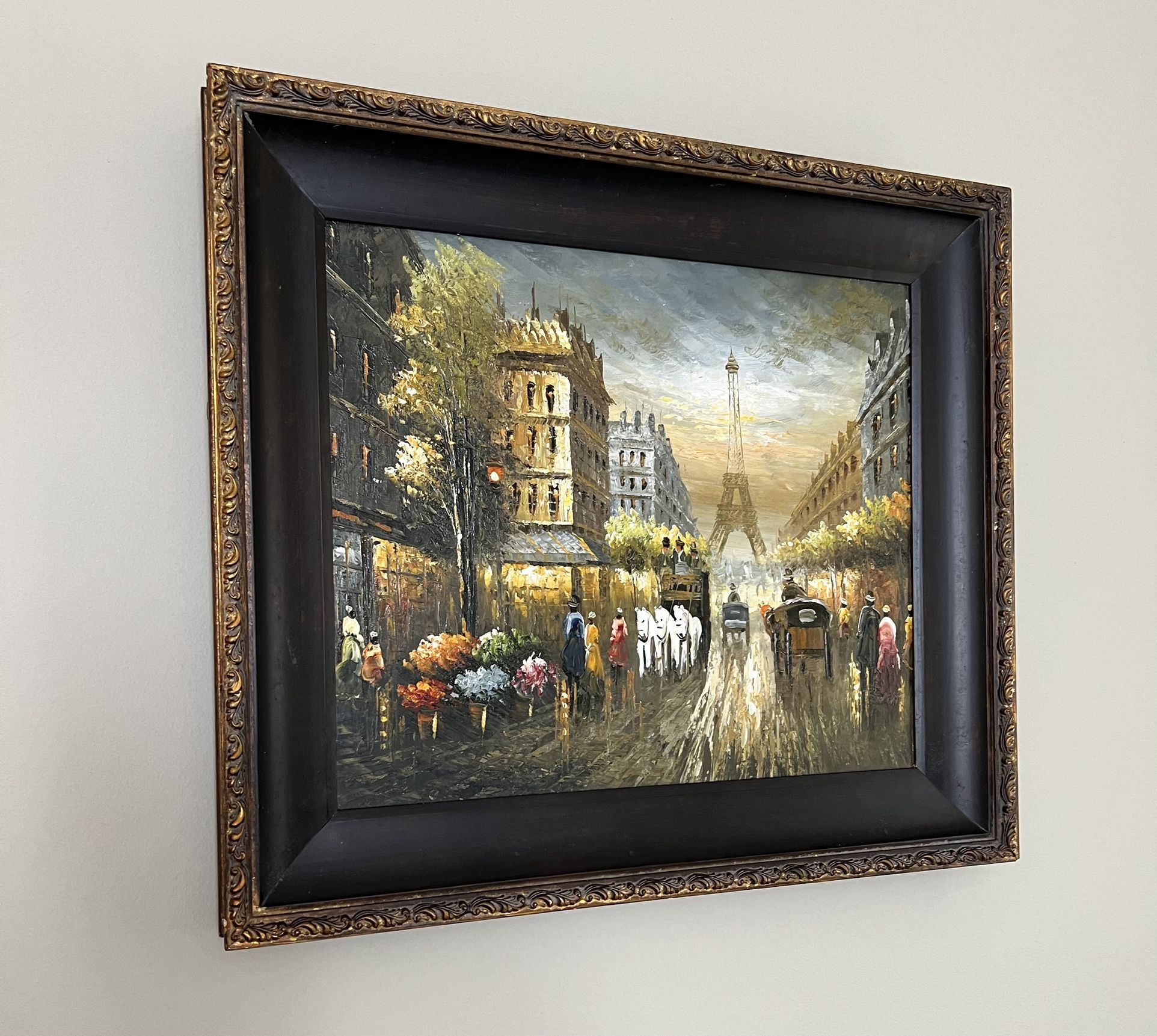 Gorgeous Oil Painting Paris Street Eiffel Tower 31x27