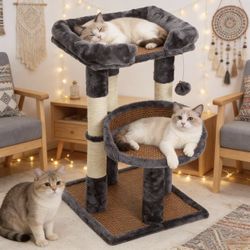 Cat Tree for Indoor Adult Cats, Modern Cat Tower with Double Beds & Scratching Posts