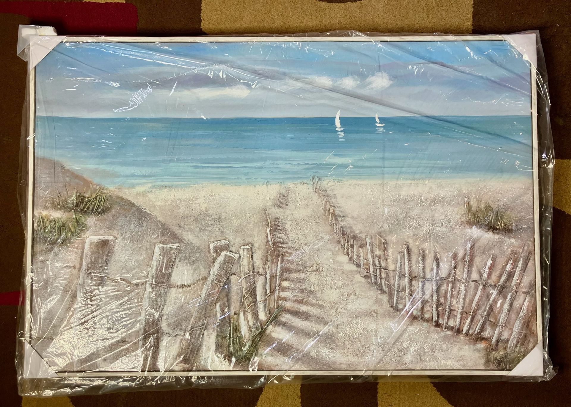 Coastal Painting Ocean Canvas Wooden Framed Wall Art for Living Room (45” x 30”