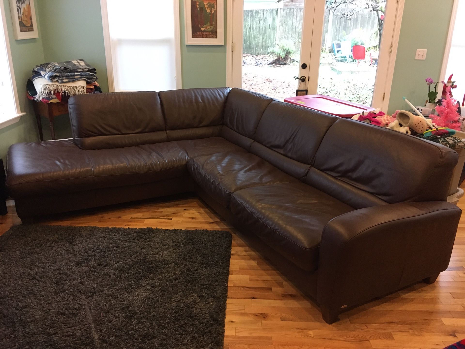 Macy’s brown leather sectional couch Italsofa hide a bed for Sale in