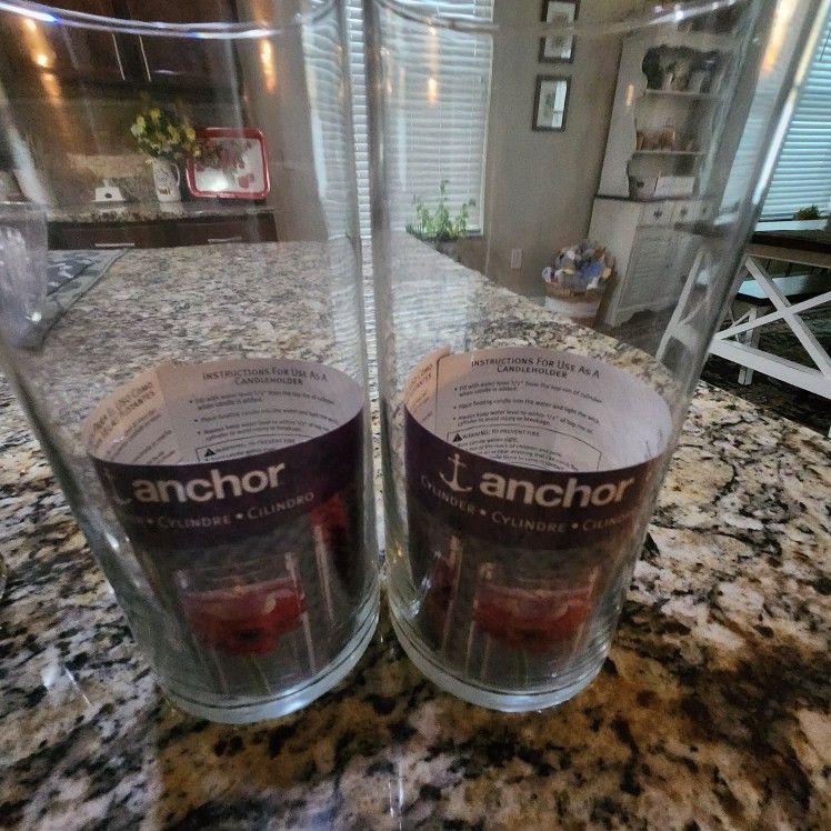 3 New Glass 8 inch tall Decorative Cylinders
