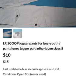 LR SCOOP jogger pants for boy-youth / pantalones jogger para niño-joven sizes 8