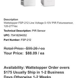 Wattstopper FSP-212 Line Voltage 0-10V PIR Fixturesensor, 120-277Vac