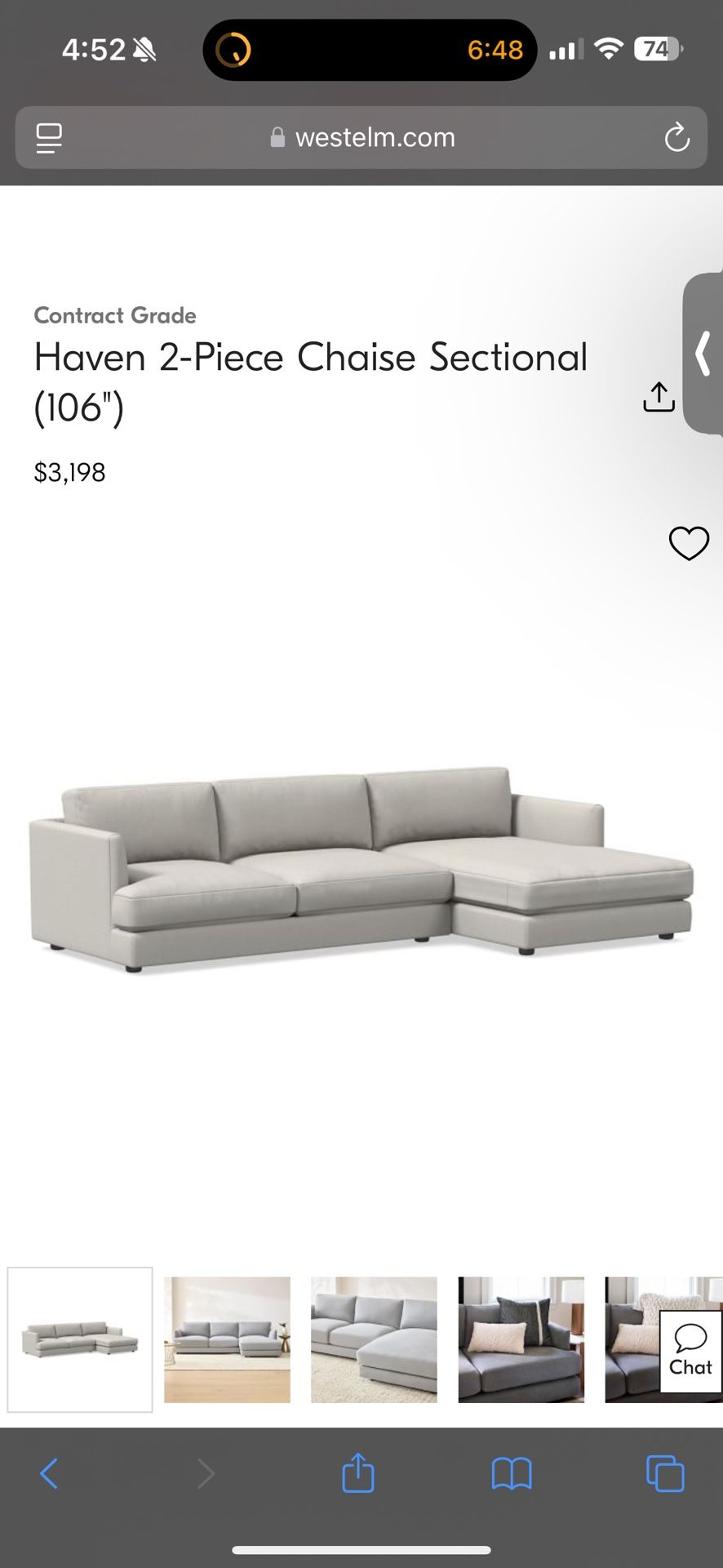 West Elm 2 Piece Haven Sectional Sofa