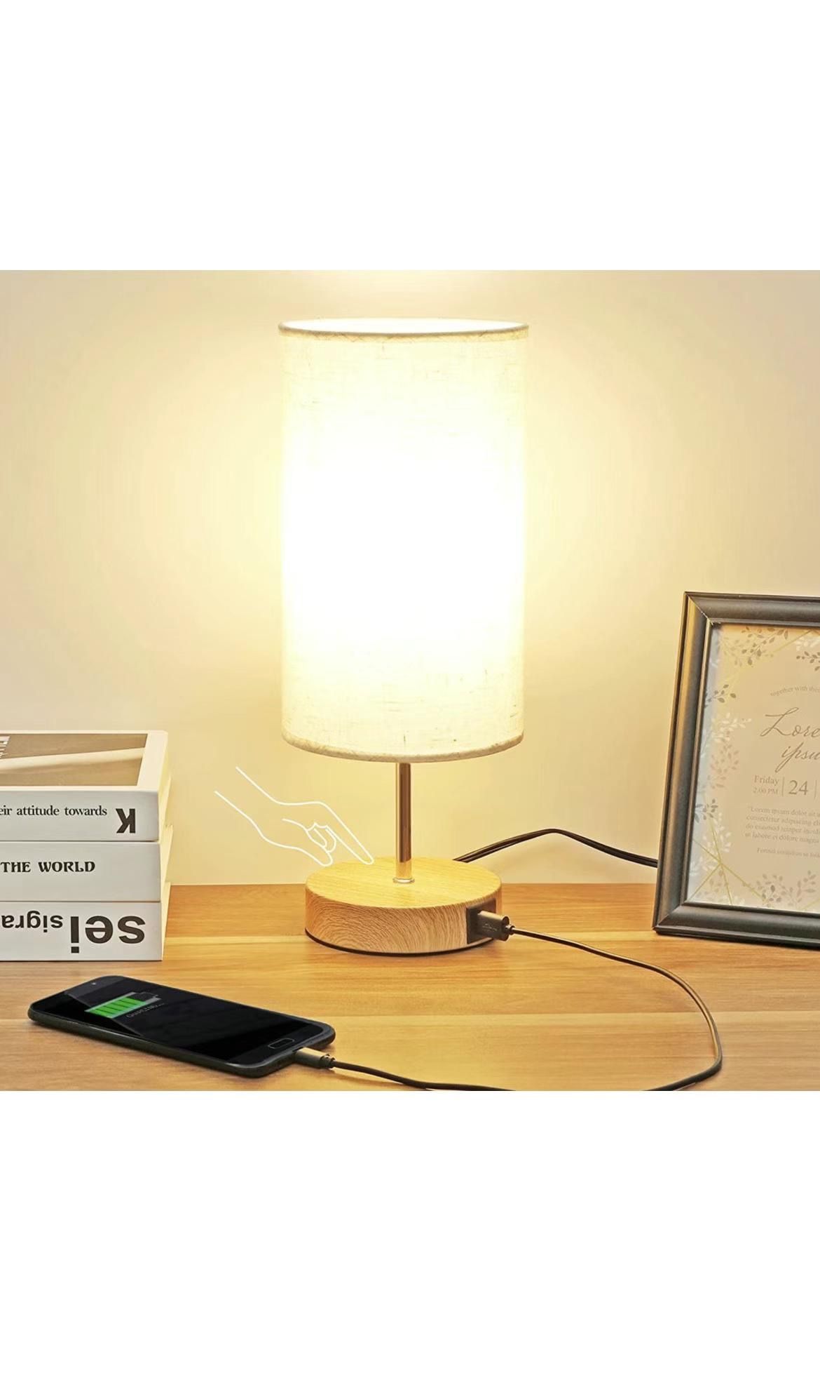 Table Lamp, Industrial Desk Lamp with USB Charging Port, Modern Dimmable Bedside Nightstand Lamp with Glass Shade for Bedroom Living Room Office, LED