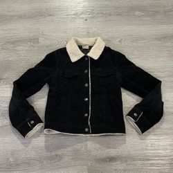 Vintage 90s Women's Sherpa Lined Black Corduroy Jacket
