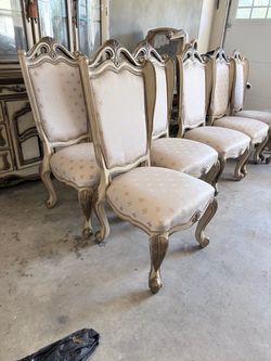 Michael Amini AICO Lavelle Dining Chairs – Set of 8 – Elegant Cream & Gold