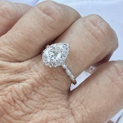 NEW! 1.27CT Pear Cut Halo, Genuine Moissanite Gemstone Engagement Ring, Please See Details ❤️