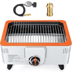 Propane Gas Grill, Tabletop Gas and Charcoal Grill 2-in-1, Dual Fuel, Dishwasher-safe, Gas Regulator Adapter Included, Outdoor BBQ Grill for Camping, 