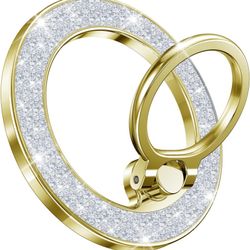 Fashionable Magnetic Phone Ring Holder for MagSafe, Glitter Magnet Finger Ring Grip Stand, Compatible with PopS0ckets, for iPhone Kindle and Cell Phon