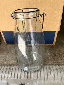 Large Clear Glass Jar with Wire Handle